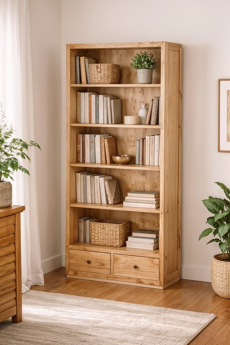 Natural Teakwood open book cases with drawers